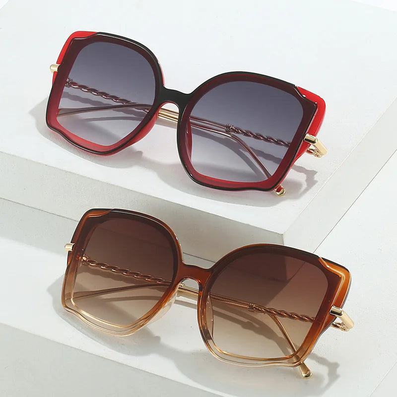 2023 New Fashion Luxury Metal Square Frame Sunglasses Oversize Sun Glasses for Female Party Shades