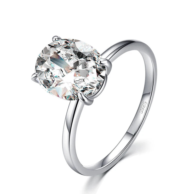 Hainon S925 Sterling Silver Light Luxury Party Jewelry Elegant Egg Shape Zircon Ring Gift Card Flannel Bag Set