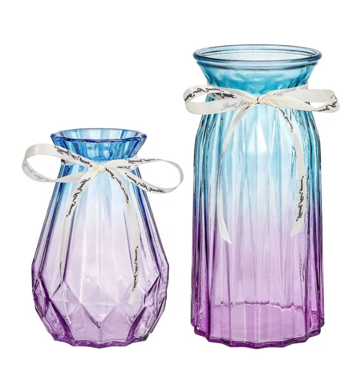 Traditional Europe Style Diamond Embossed Mix Color Sodalime Glass Durable Machine Made Tabletop Vase for Home Restaurant