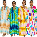 2025 European and American Women's Eco-Friendly Fashion V-Neck Long Sleeve Swing Dress with Painted Print