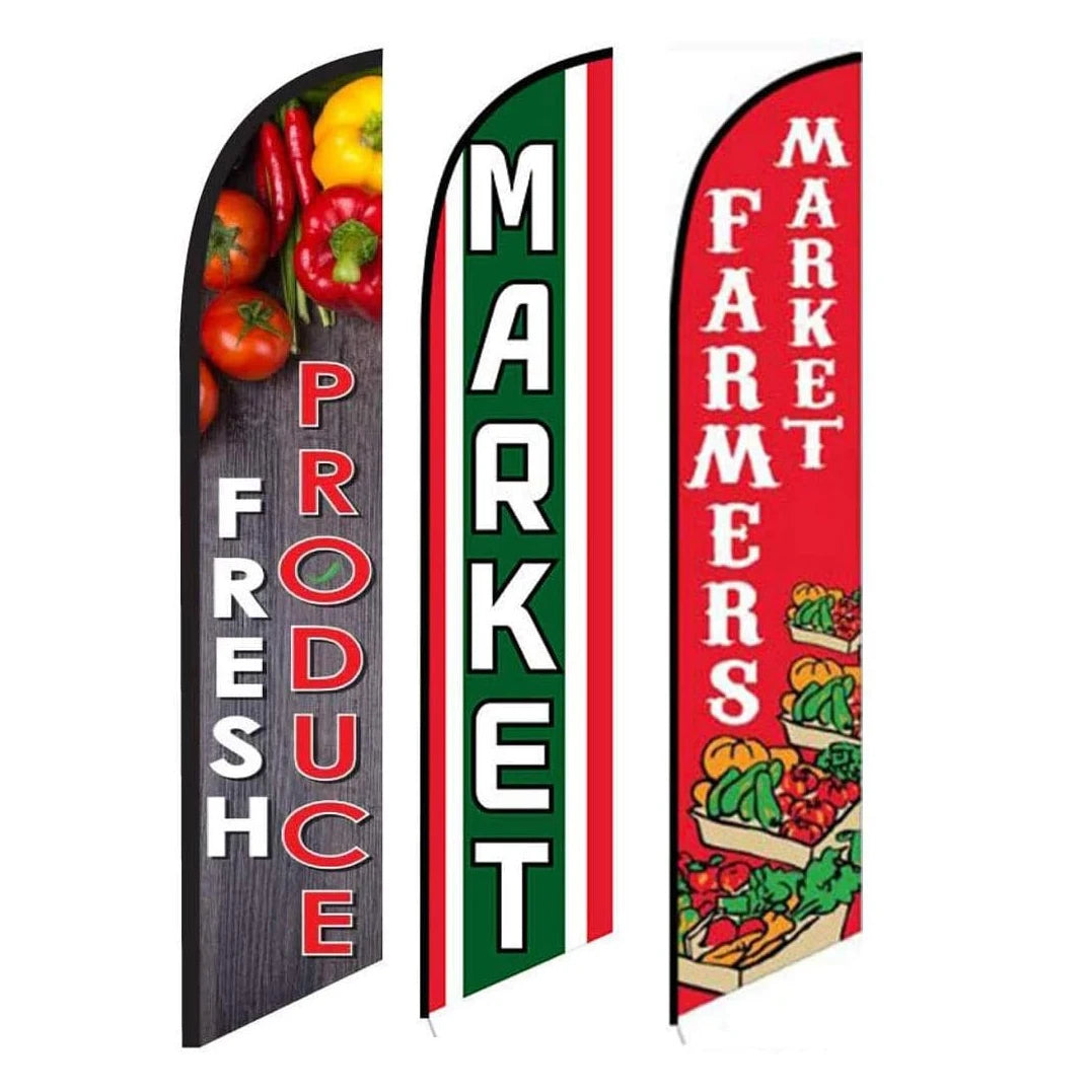 15 Feet Outdoor Feather/Teardrop Banner Flag Kit with Ground Spike Welcome Advertising Flags Start Finish Check