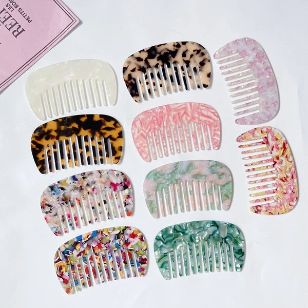 DIY Customize Gift Anti Static Detangler Hairbrush Portable Marble Cushion Travel Wide Tooth Comb Cellulose Acetate Pocket Comb