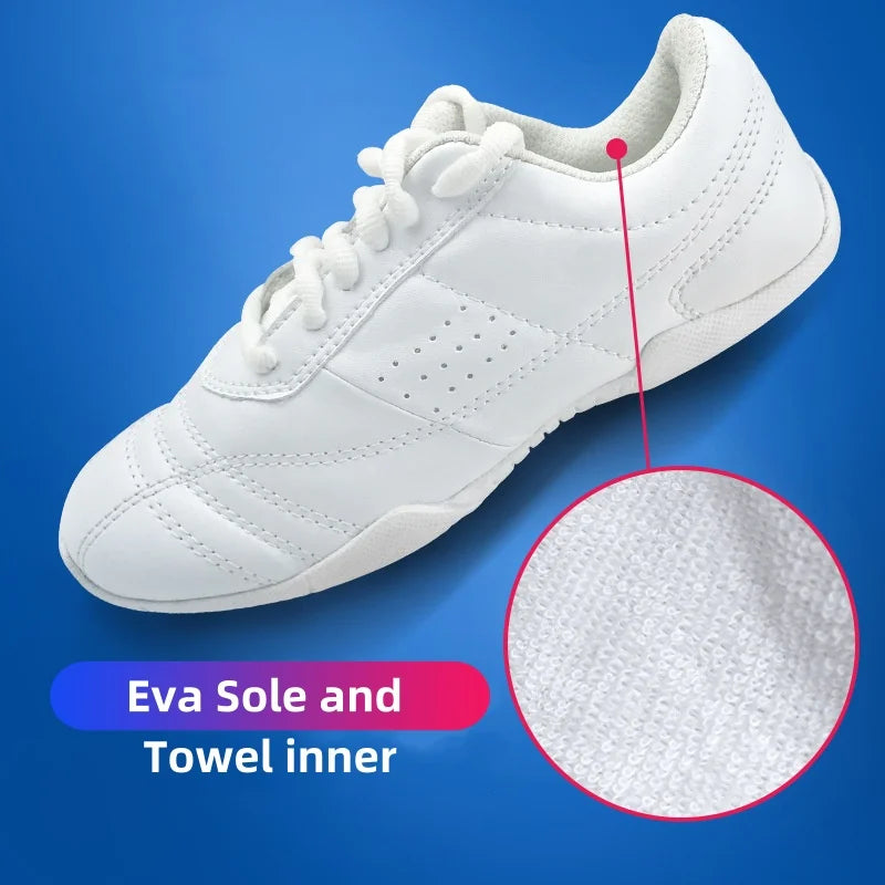 White Non Slip Cheerleading Shoes Leather Jazz Dancing Campus Training Sport Shoes Cheer Girls Dance Sneakers