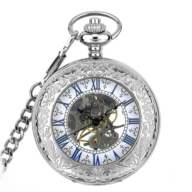 Hand Wind Mechanical Watches Transparent Manual Roman Mechanical Pocket Watches