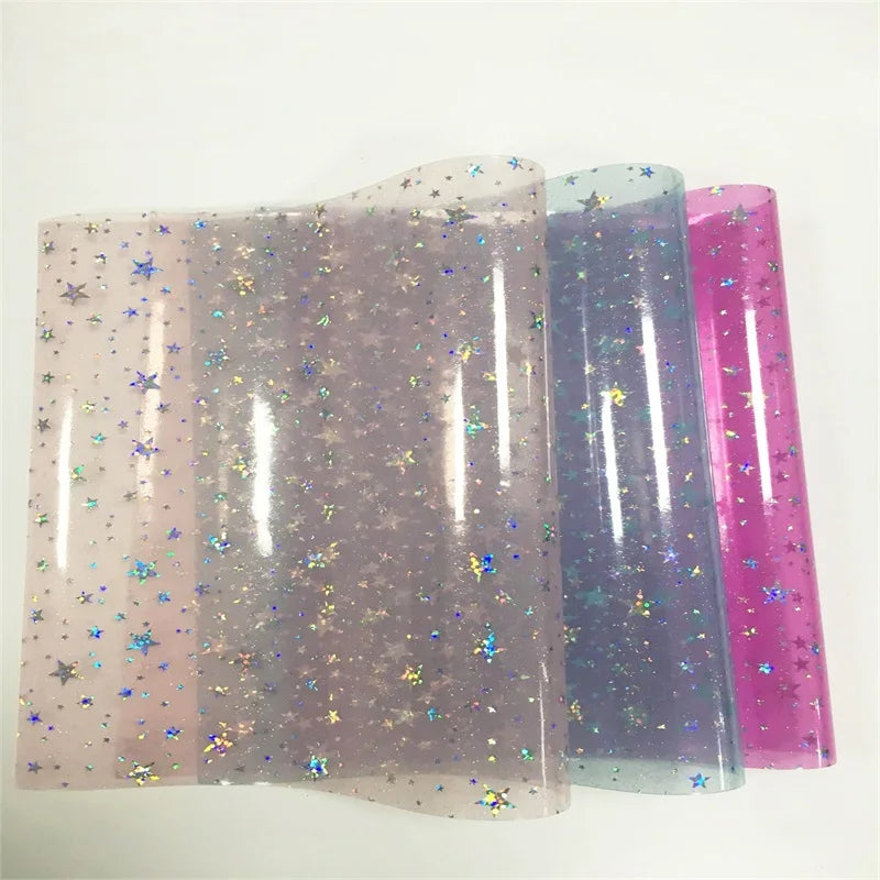 Thickness 0.5mm Waterproof Transparent and Oil Resistant with Sparkling Stars PVC for Raincoats and Packaging and BagsPVC Film
