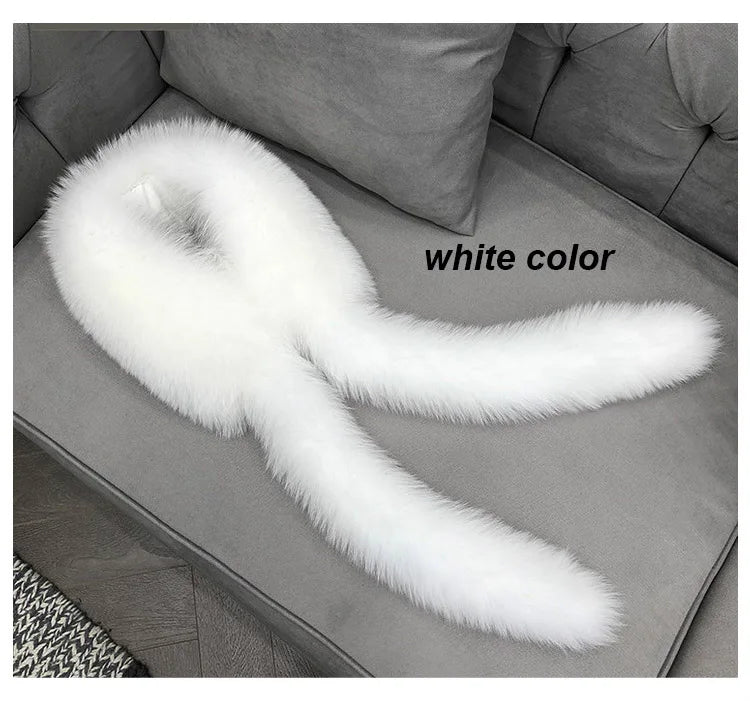MWFur Fashion Fox Fur Scarf With tails Fox Hair Collar Winter Fashion Women Winter Scarf Season Street Fashion Fur Scarf Lady