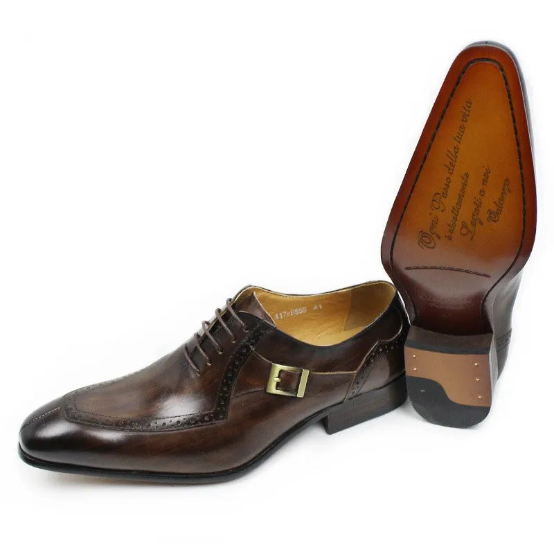 Morili Men's Leather Shoes Genuine Leather Business Office Wedding Shoes Oxford Shoes Men's Block Formal Dress High Grade MSH10
