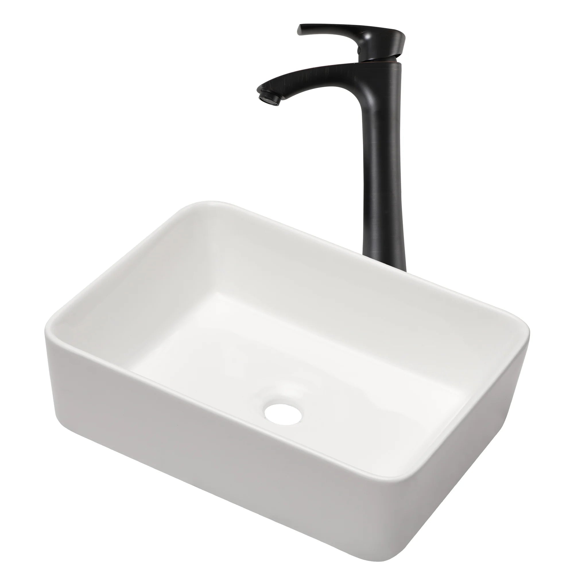 Rectangular Basin 9"X15" Small Bowl Bathroom Vessel Sink White Ceramic Lavatory Above Counter Art Basin Vanity Sink with Faucet