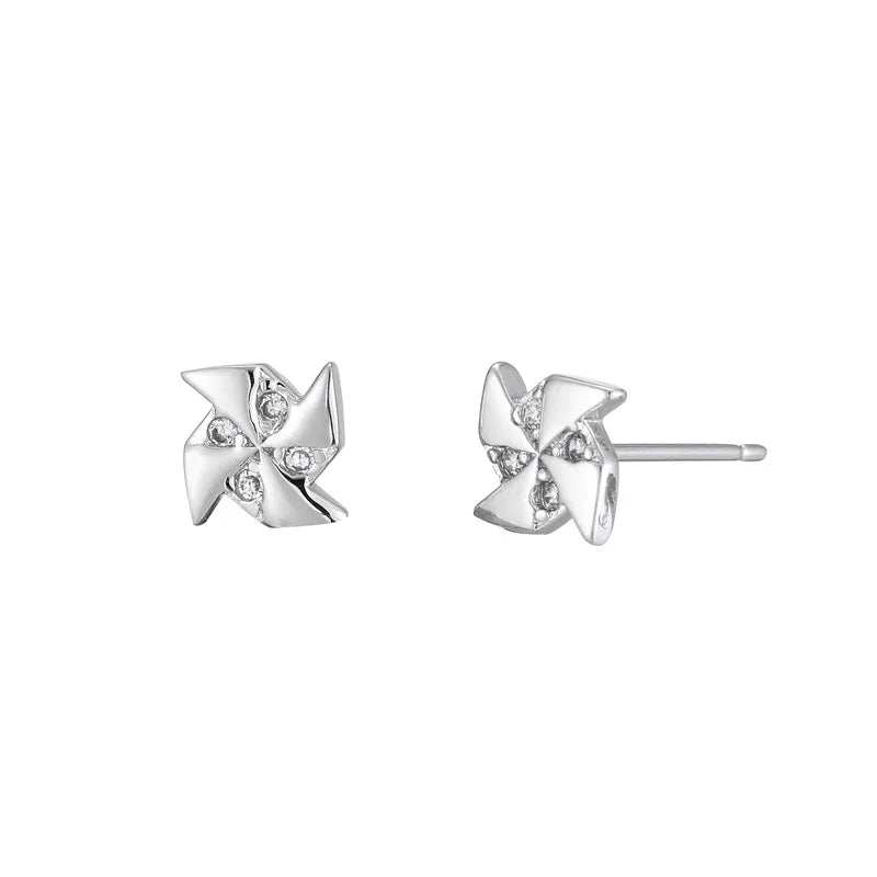 925 Sterling Silver Creative Small Fresh Windmill Earrings Cute Geometric Diamond Design for Students for Wedding Anniversary