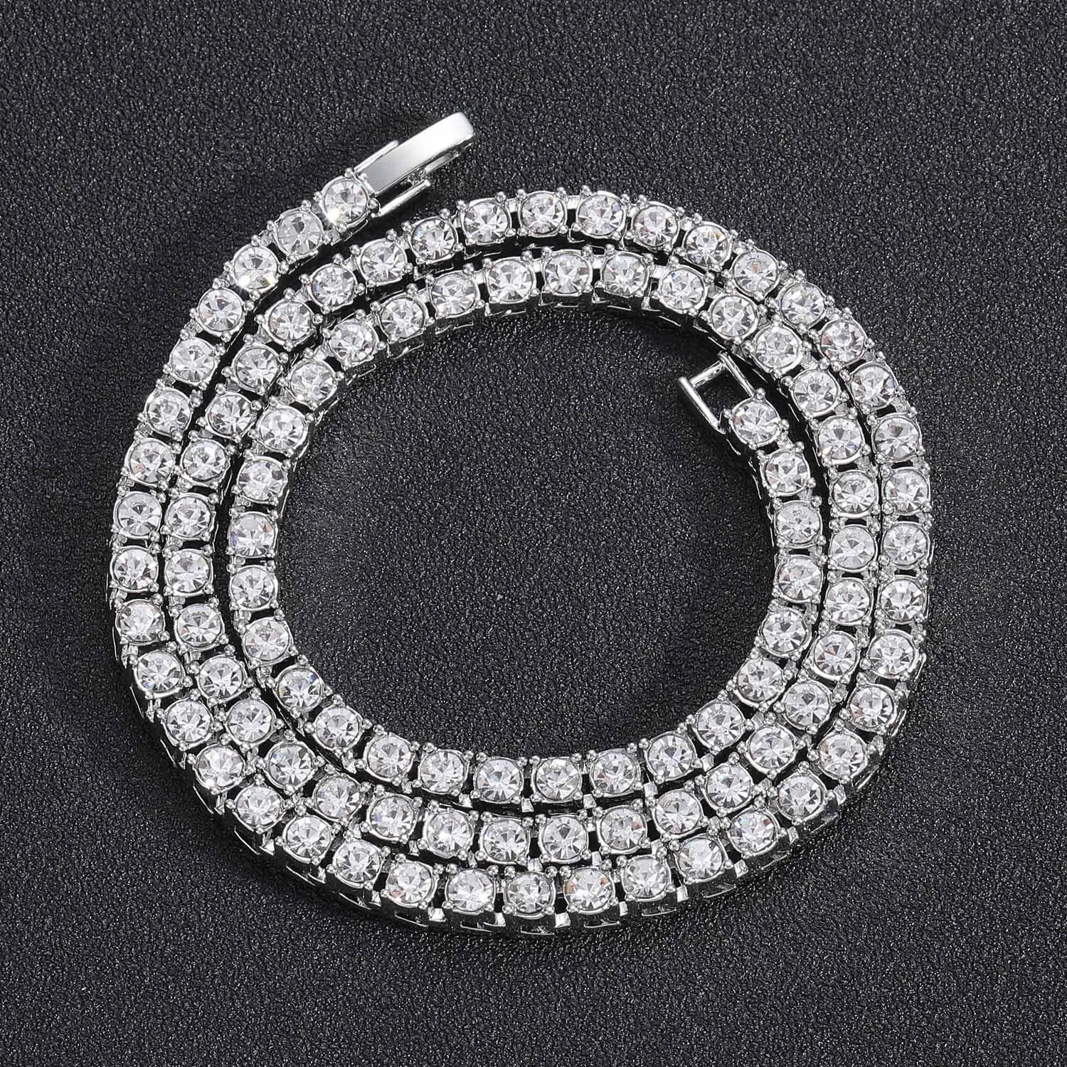 Unisex 3mm 4mm 5mm 6mm CZ Diamond Miami-Cuban Link Chain Geometric Gold Plated Hip Hop Rhinestone Tennis Choker Necklace Trendy