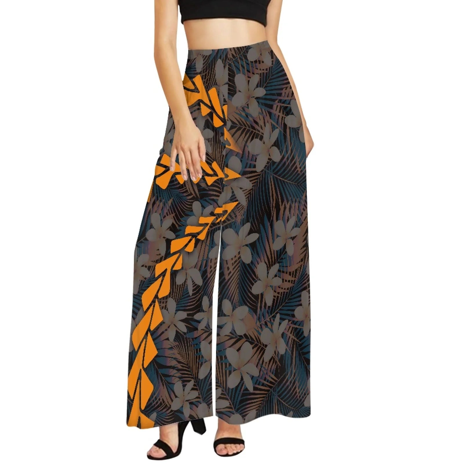 Cheap Customized High Quality Chiffon Trousers for Women Plus Size Wide Leg Pants Polynesian Island Design Women's Palazzo Pants