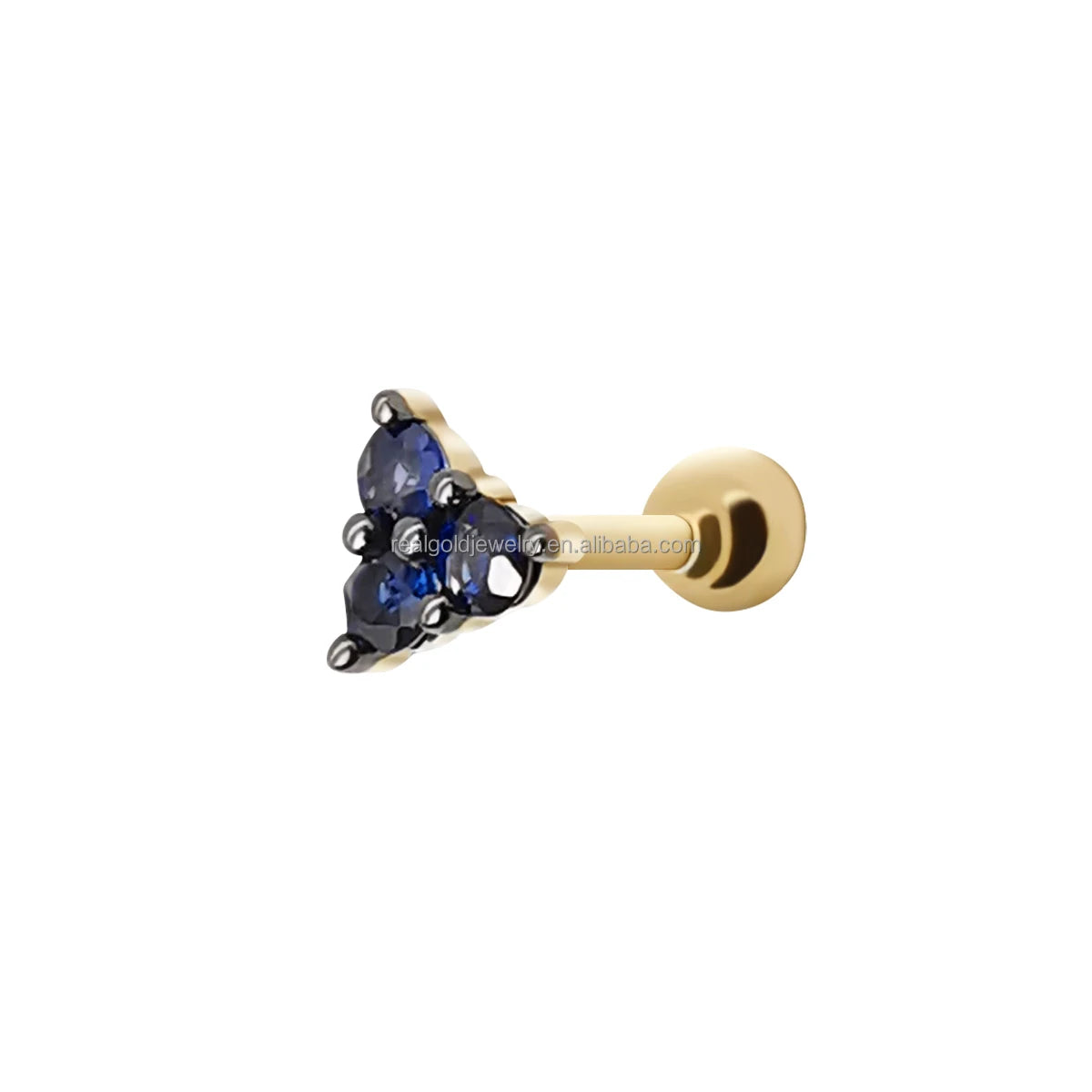 Genuine 14K Real Gold Jewelry Sapphire Cartilage Earring Real Gold AU585 Jewelry Screw Back Stud Earring for Girl Party Gift