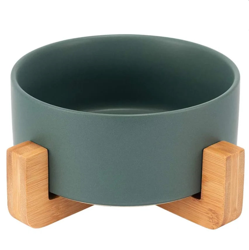 Wholesale Handmade Multi Colors Elevated Porcelain Raised Luxury Durable Ceramic High-Quality Pet Ceramic Bowl With Wooden Stand