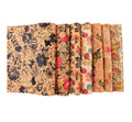 INFOCORK 45*30CM Portugal Natural Real Cork Fabric - Flower with Black Flower Film Cork PU Leather Sheet Random by Piece