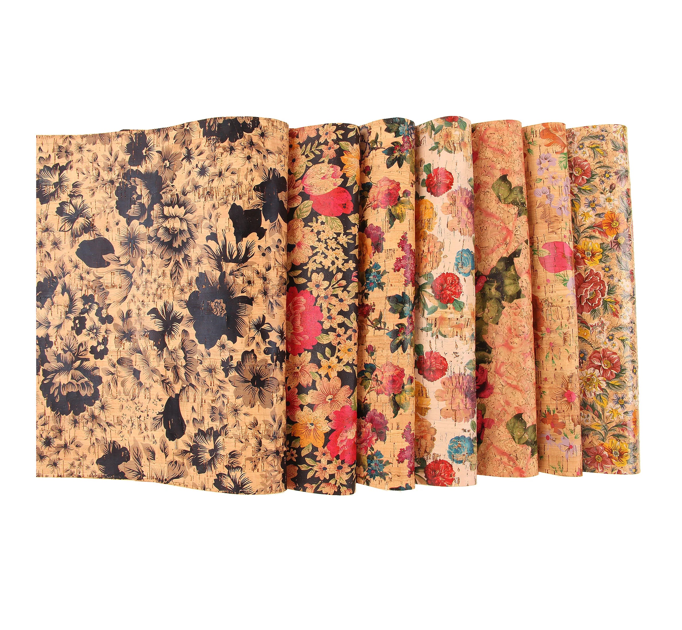 INFOCORK 45*30CM Portugal Natural Real Cork Fabric - Flower with Black Flower Film Cork PU Leather Sheet Random by Piece