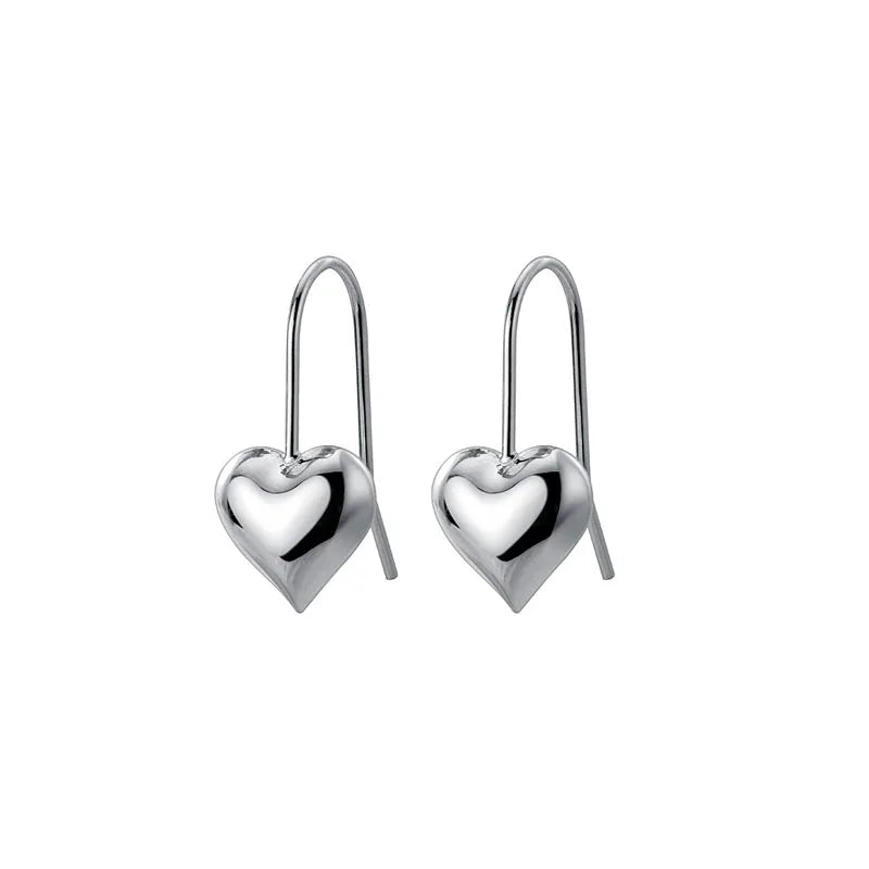 Wholesale Fashion Glossy Heart Short Drop Earrings for Women 925 Sterling Silver Jewelry