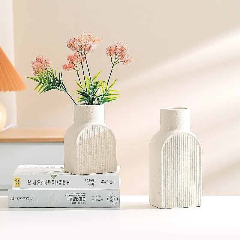 DWAX Handmade Luxury Ceramic Veggie-Fired Floor Vase Creative White Asian Zen Design Vintage Spotted Pattern for Hotel