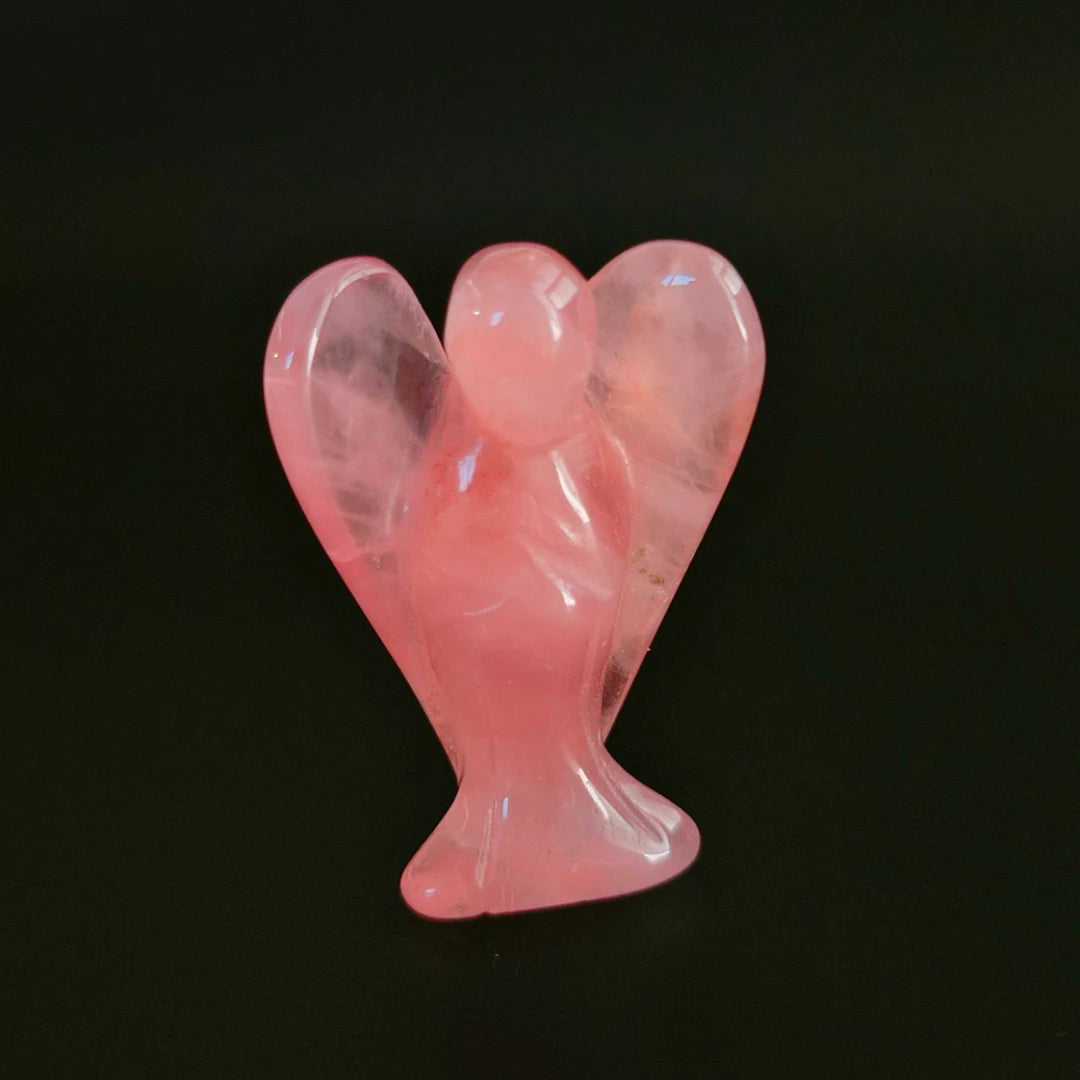 Huiying 2 Inch Unique Design Natural Gemstone Rose Quartz Angel Small Size Craving Crafts