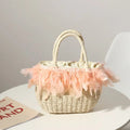 Women Handbags 2022 Paper Straw Tote Bags Ostrich Feather Bag