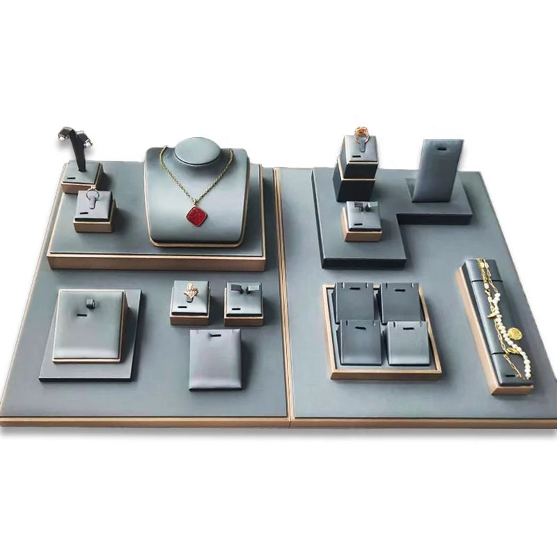 Luxury Custom Quality PU Jewelry Display Set Necklace Bust Ring Earring Stand for Shop Counter Quality Jewelry Container