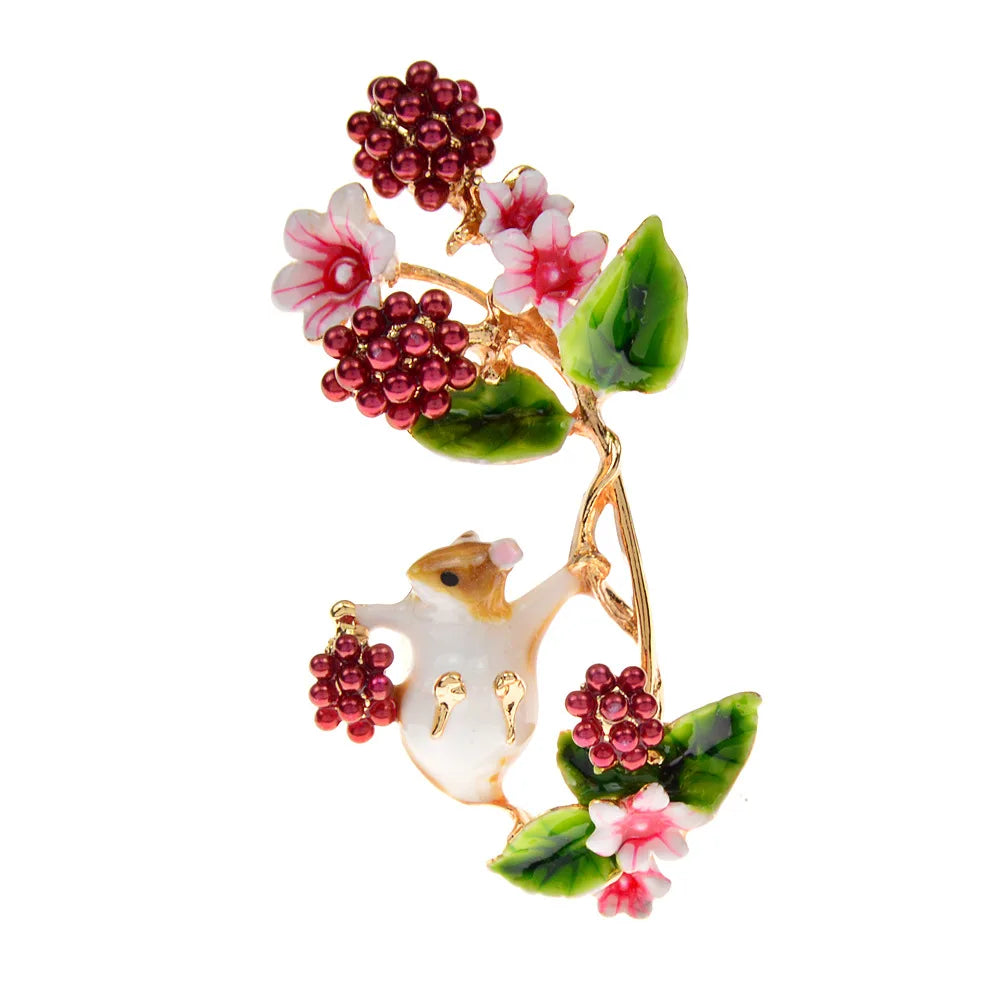 Cute Chipmunk Cranberry Brooch Funny Little Squirrel Corsage Pin