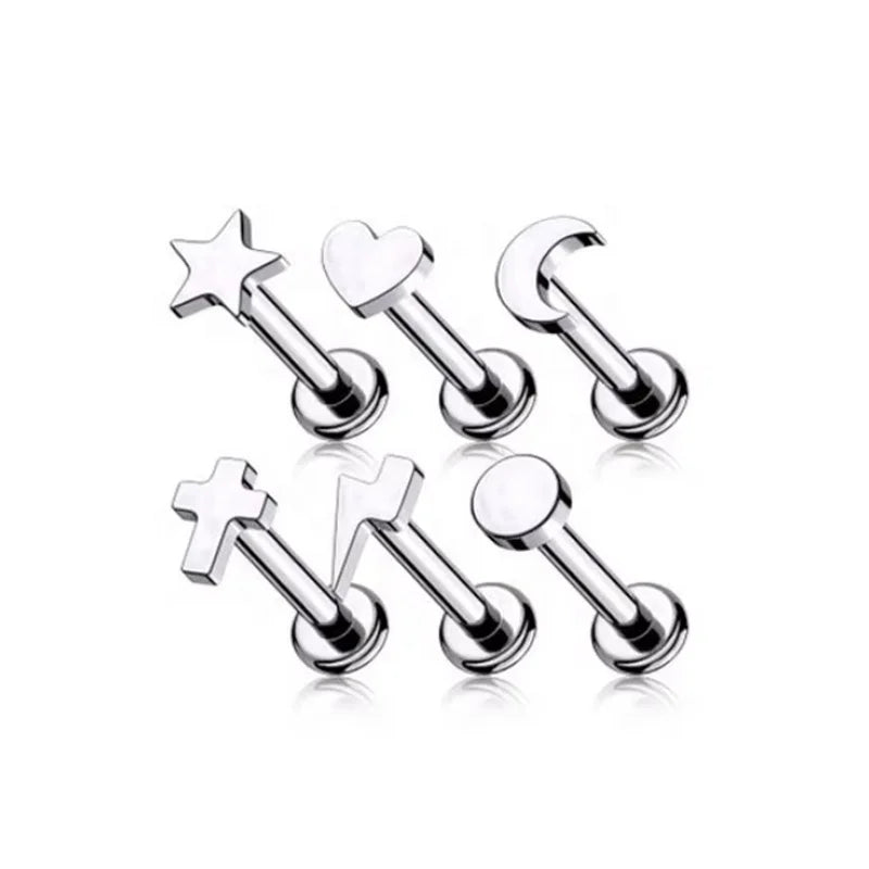 G23 Titanium Internal Thread Moon Star Love Lightning Cross Earrings Ear Screen Cartilage Piercing Jewelry