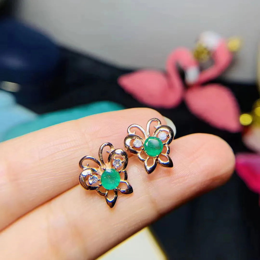 2023 Trendy Colorful 925 Sterling Silver Natural Emerald Earrings Gold Plated Hot Popular Fashion for Women for Party or Gift