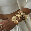 3 Pieces Designer Metal Big Bangle Bracelet Set for Women Trendy Ladies Daily Statement Thick Cuff Bracelet Fashion Hand Jewelry
