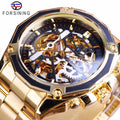 Forsining Top New Luxury Steampunk Gear Design Transparent Case Automatic Watch Gold Stainless Steel Skeleton Luxury Men Watch