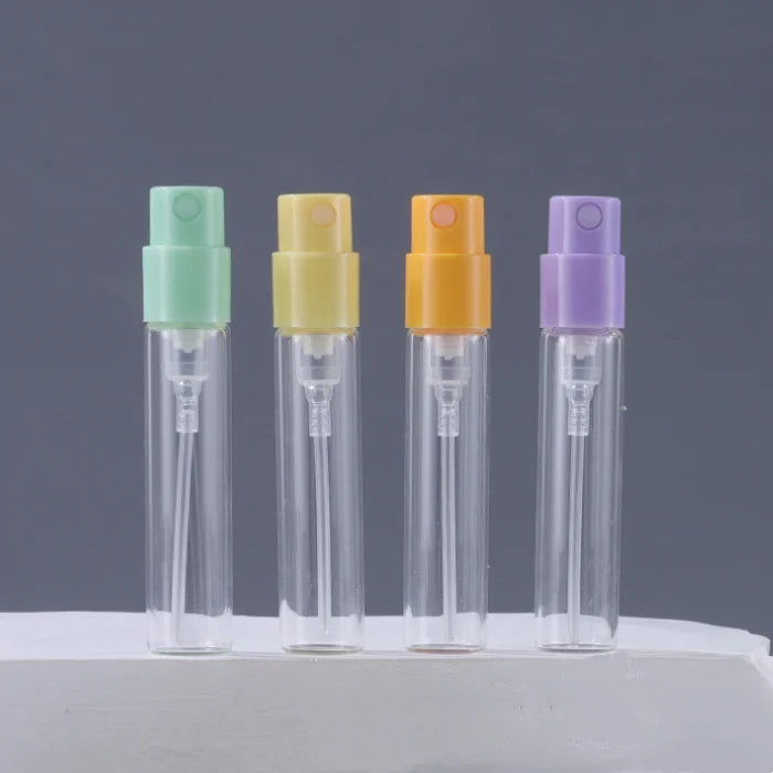 Small Portable Sample Cosmetic Packaging 2ml 2.5ml Crimp Colored Perfume Spray Bottle Perfume Sample Glass Bottle