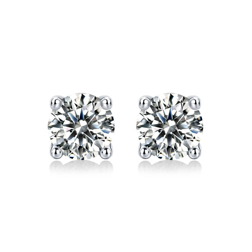 0.5 Carat Round Moissanite Earrings Stud Simple Design 18K Gold Rhodium Plated Fashion Jewelry with Luxury Touch