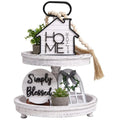 New Arrival Art Deco 2-Tiered Wood Serving Tray Decor Farmhouse Wooden Tray for All Days