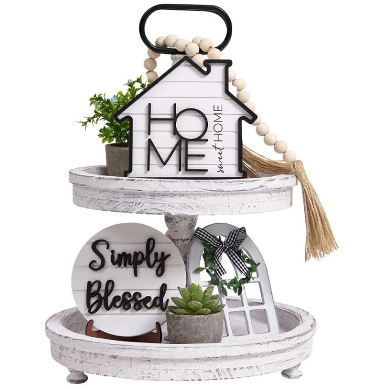 New Arrival Art Deco 2-Tiered Wood Serving Tray Decor Farmhouse Wooden Tray for All Days