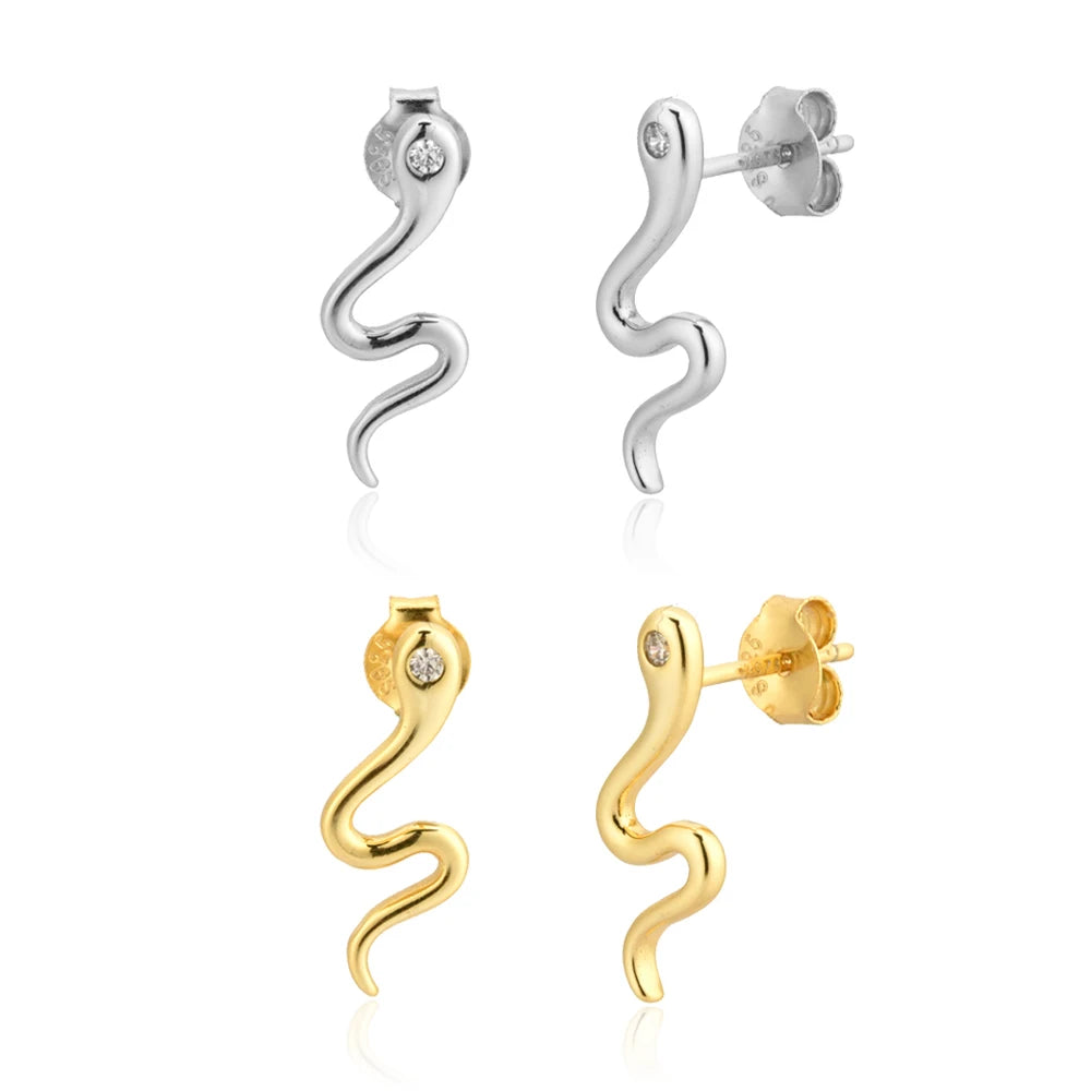 FUAMAY 925 Sterling Silver Minimal Snake Stud Earrings Gold Plated Vermeil Jewelry Snake Print Earrings