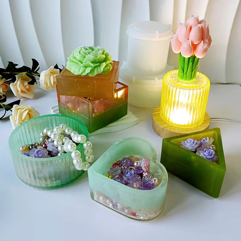 R -010 Large Storage Box Mold with Lid Crystal Drip Silicone Mold Handmade DIY Plaster Jewelry Box a Variety of Optional