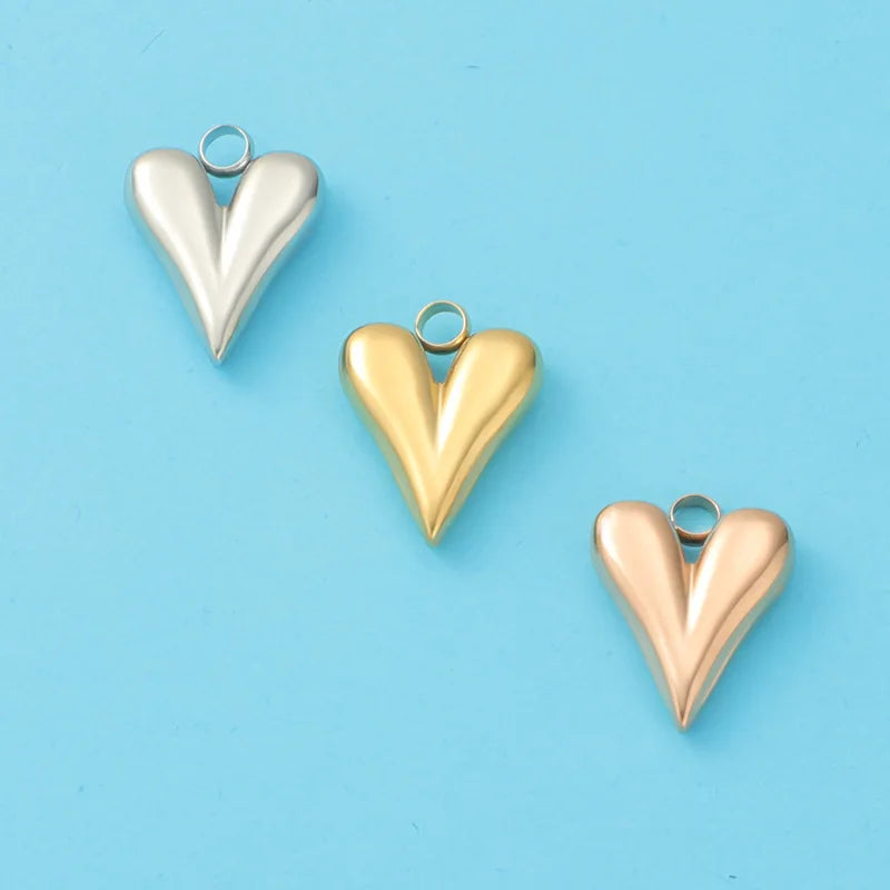 12mm Minimalist Stainless Steel Pointed Heart Pendant PVD Gold Plated Big Love Heart Charm for Jewelry Making Supplies Wholesale