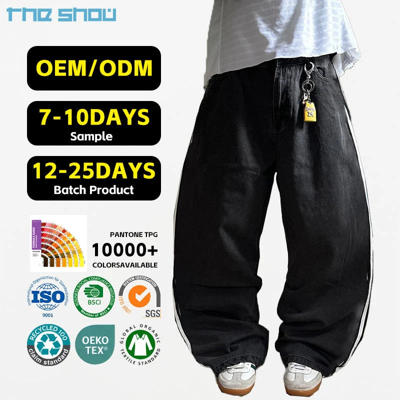 OEM/ODM Fashion Vintage Jeans Custom Logo Faded Washed Baggy Pants Men Heavyweight Side Striped Men Boot Cut Jeans