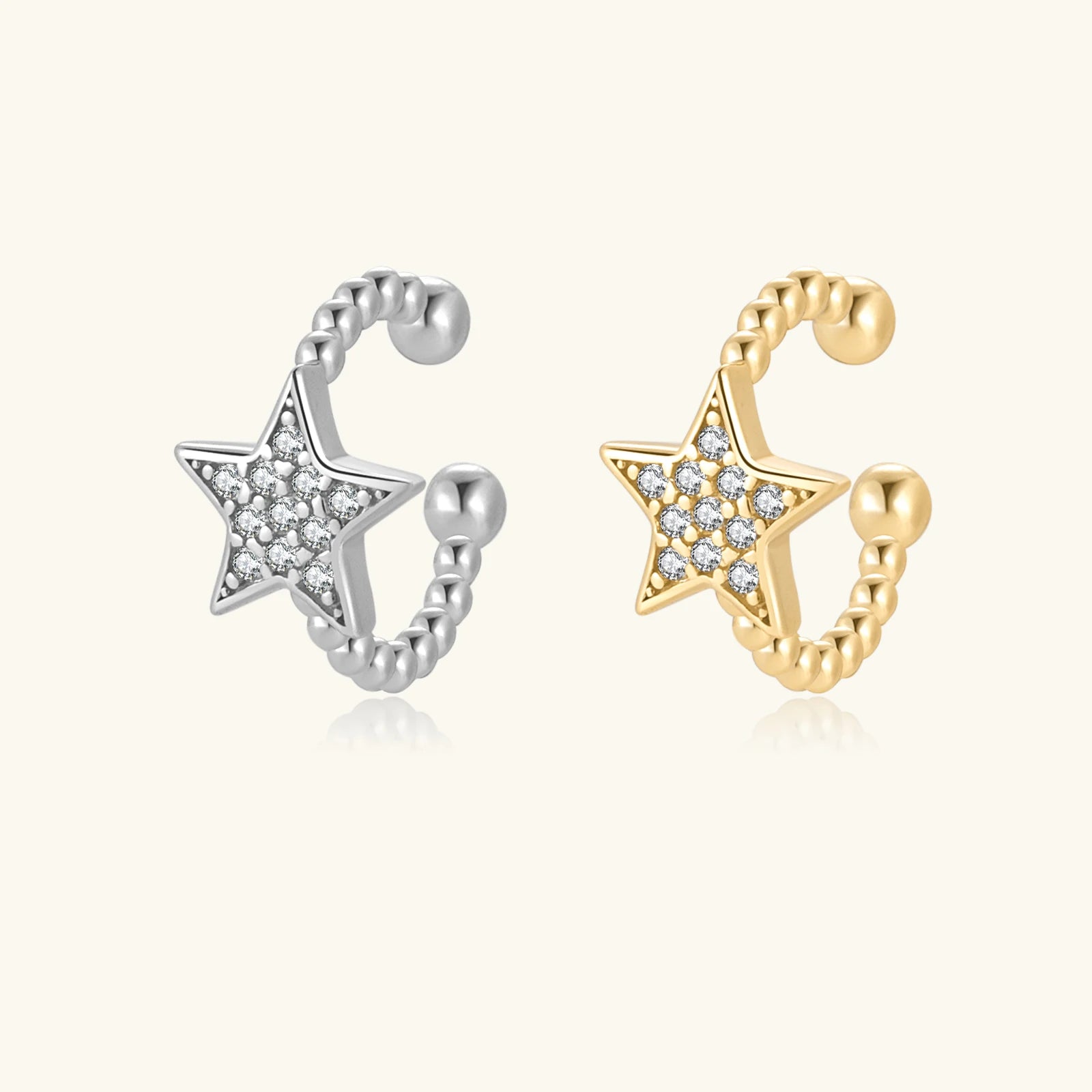 FUAMAY Star Cuff Earrings Real Solid Silver 925 18K Gold Plated Star Earring Cuffs Zirconia 925 Ear Cuff for Gift