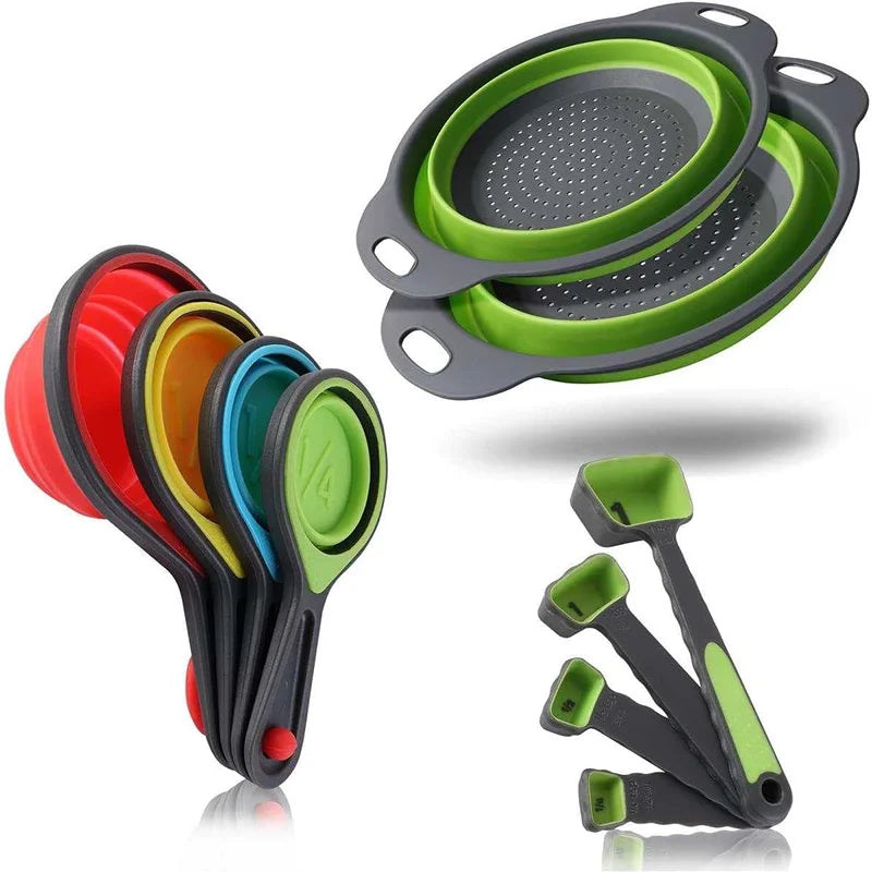 Hot Top Sell 10-Piece Set Collapsible Foldable Storage Folding Water Filter Basket Measuring Cups Spoons for Home Storage