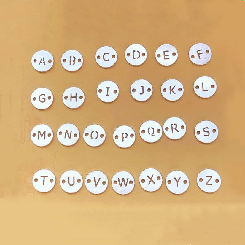 6mm Small Tabs 925 Sterling Silver Round Shaped 26 Alphabets Letter Connector Double Hole Charms