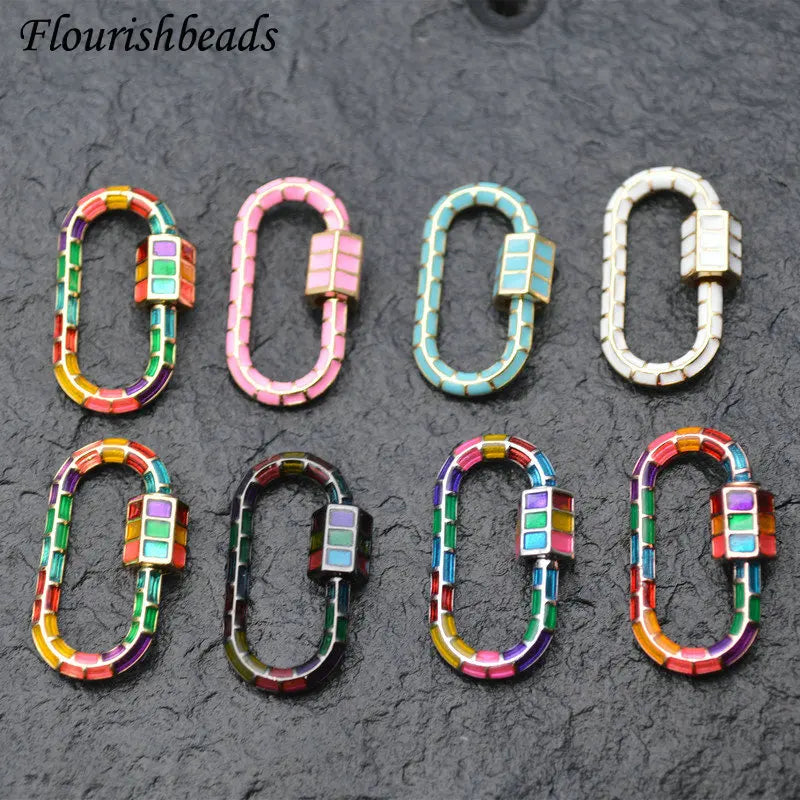 Gold Plated Rain Bow Cz Paved Big Size Oval Shape Necklace Pendant Carabiner Necklace Clasps for Jewelry Making