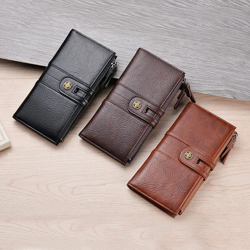 2022 DEABOLAR Mans Wallet Business Leather Letter Clutch Wallet Long Zipper Cell Phone Purse Rfid Blocking Wallets for Men