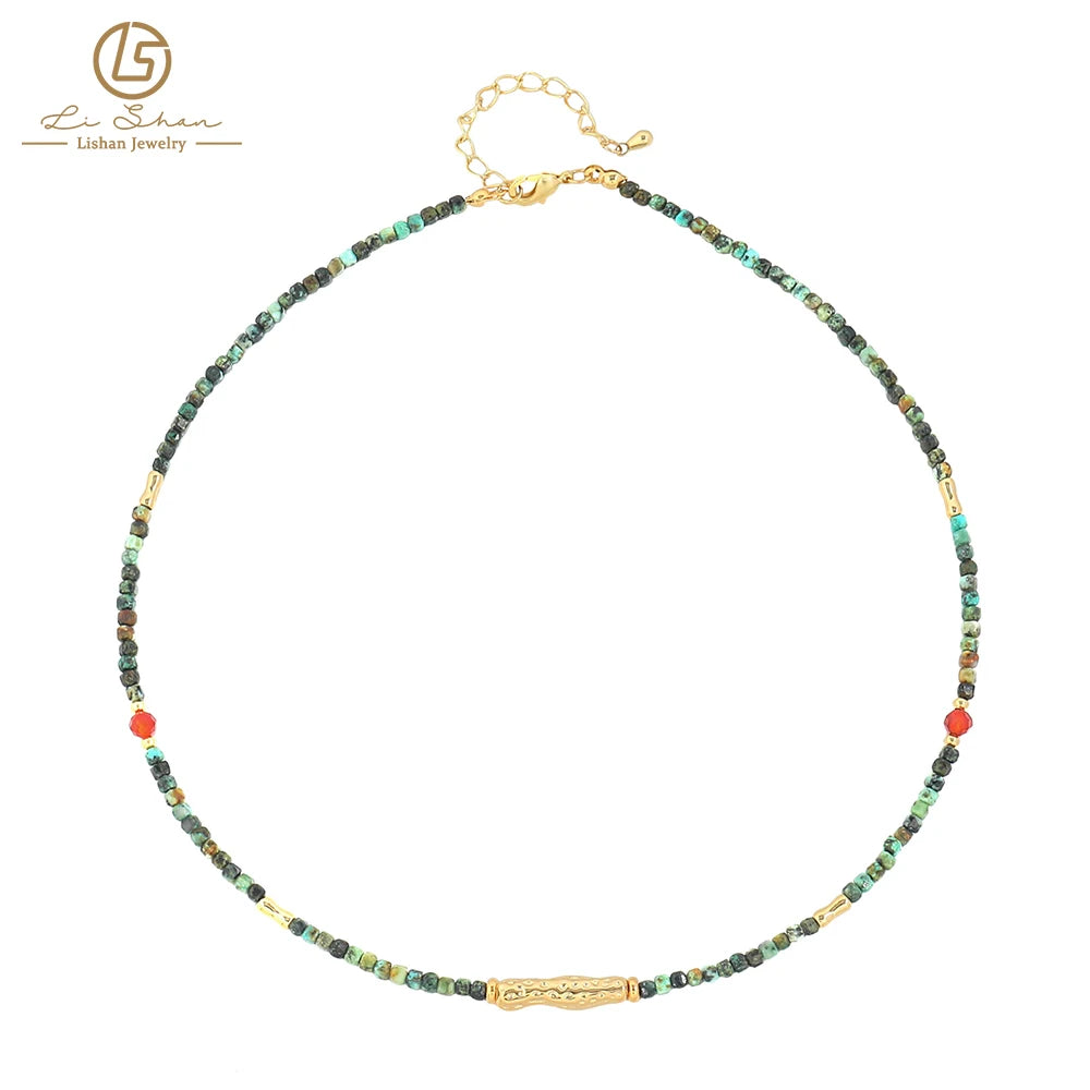 New Niche Design Blue Natural Stone Beaded Jewelry Green Turquoise 18-karat Gold Necklace for Women