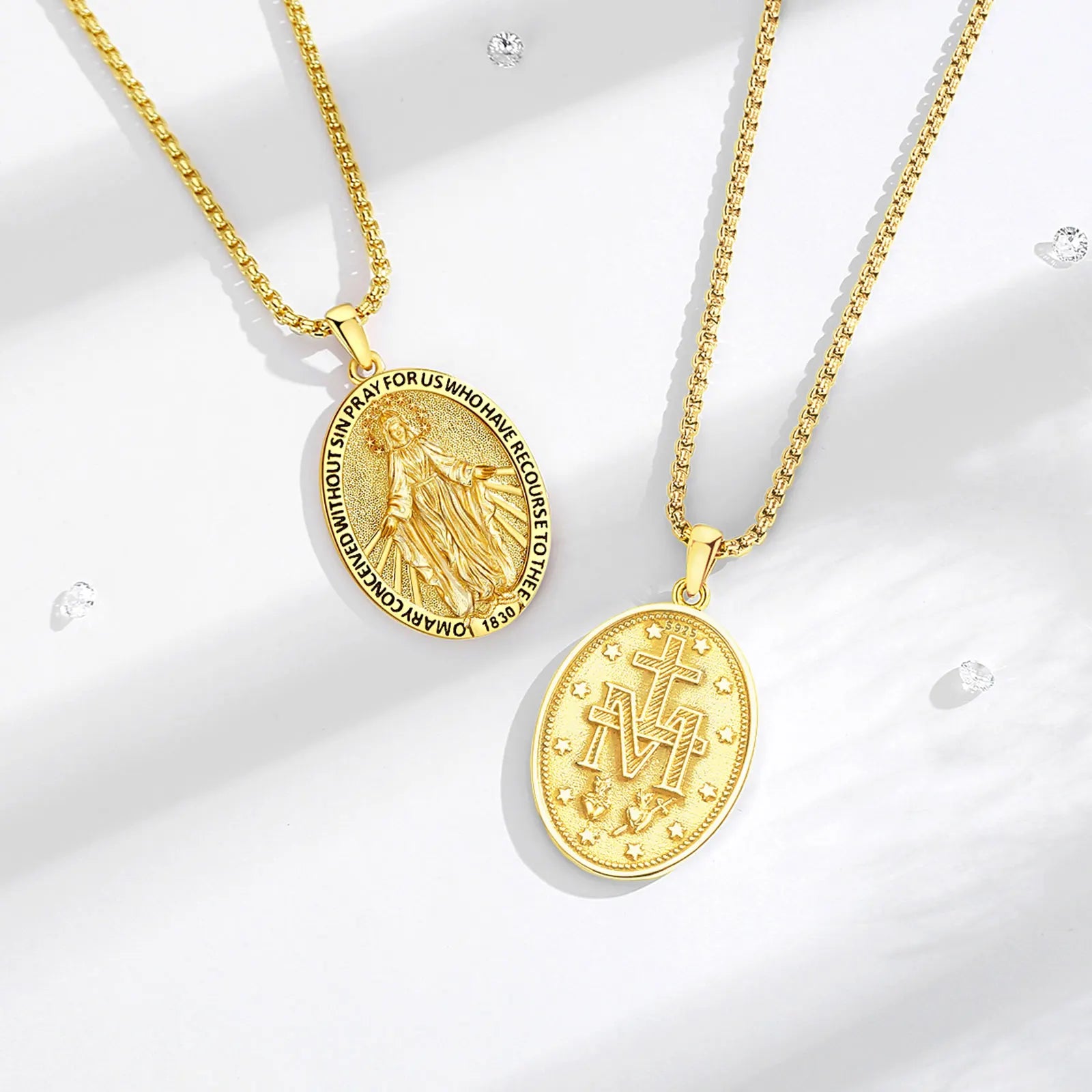 Merryshine Unisex Religious Protector Jewelry Gold Virgin Mary Pendant Medalla Amulet for Men Women Unisex Religious Charms