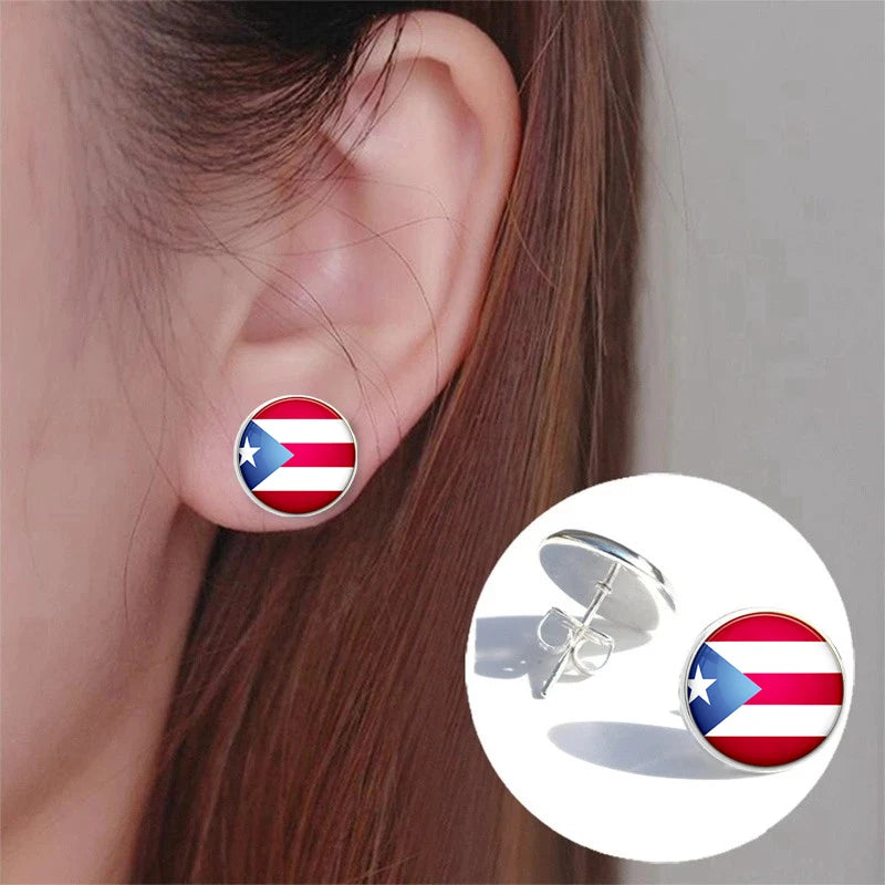Manufacturer 233 Countries Flag Earrings Ladies World Country Flag Design Girls Lady Earrings Glass Dome Cabochon Stud Earrings