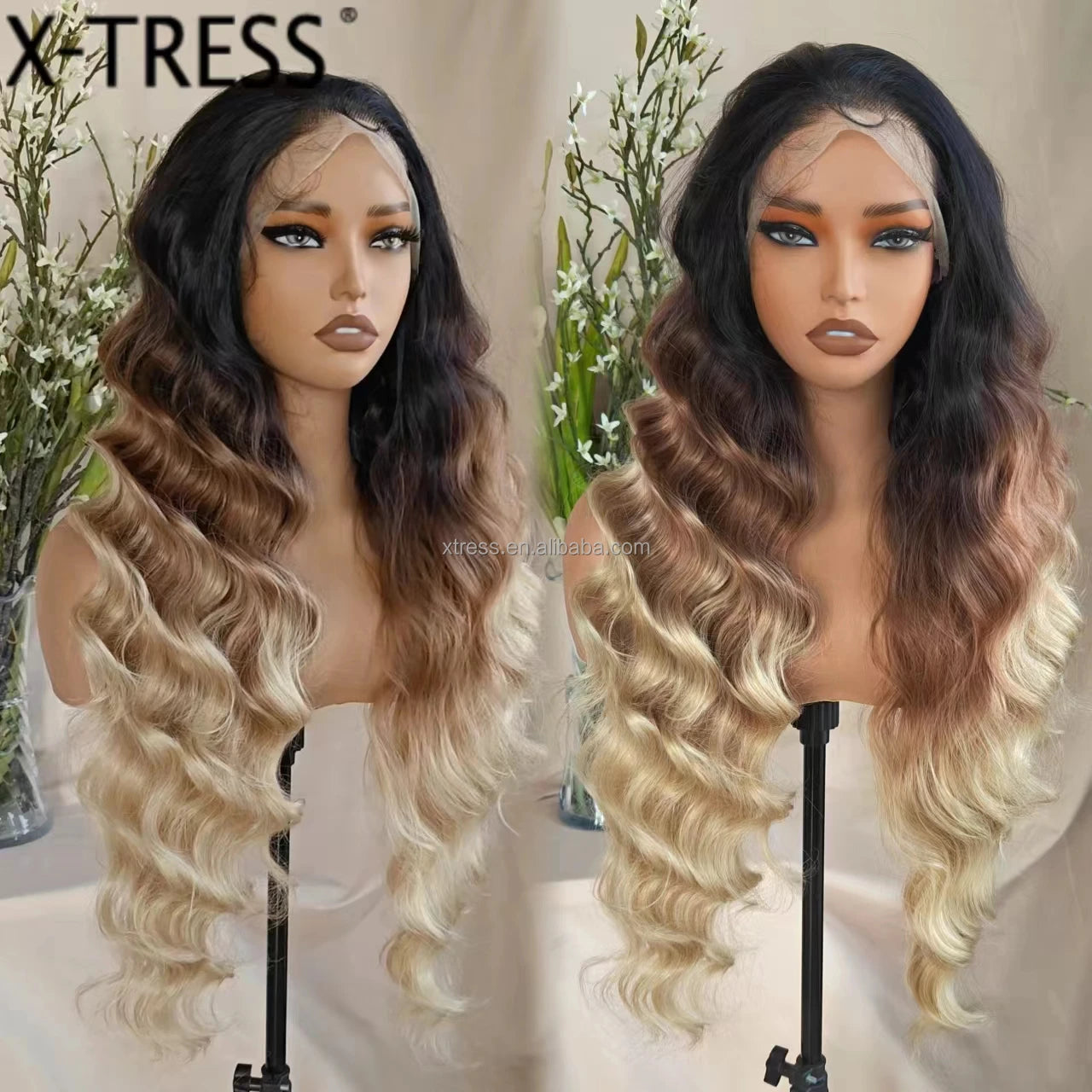 X-TRESS Synthetic 6*13 Front Lace Wig Highlight Body Loose Wave Wig Deep Glueless Synthetic Wig for Black Women