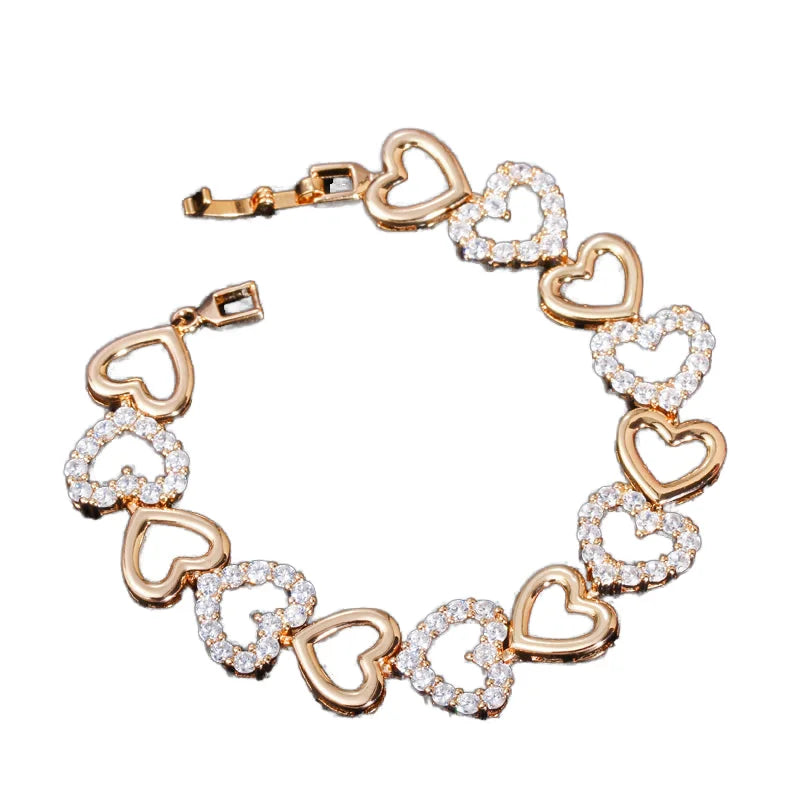 Sming Minimalist Gold-Plated Brass Bracelet with AAA Zircon Hollow Heart Design for Evening Dresses Rhodium Plated for Gift