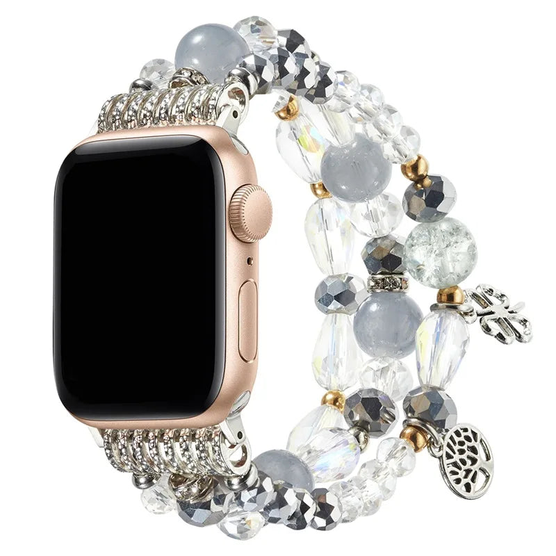 Best Gift Womens Multi Beads Bracelet Compatible with Iwatch Band 38mm/42mm/44mm/45mm Jewelry Crystals Smart IWatch Strap