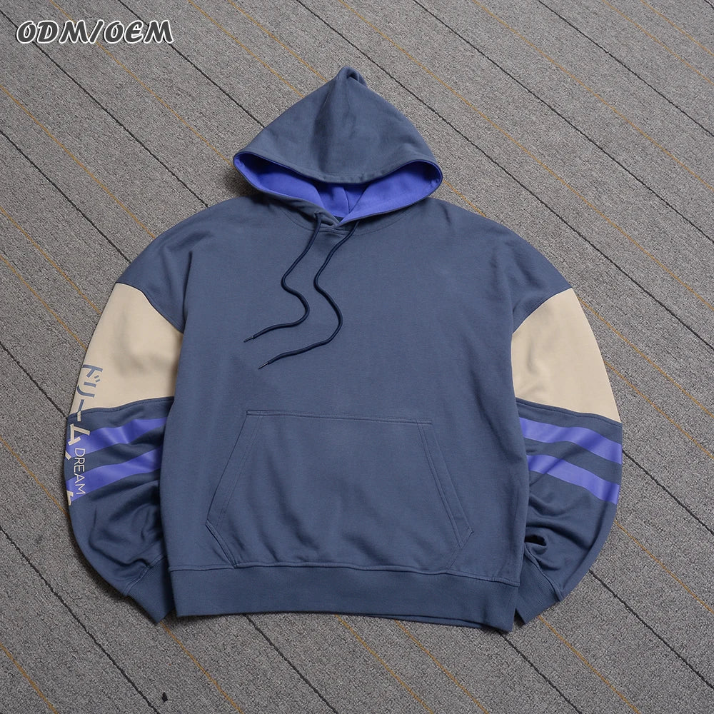 Custom Streetwear Heavyweight Cotton Raw Hem Distressed Embroidery Patch Pullover No Strings Cropped Hoodies Men