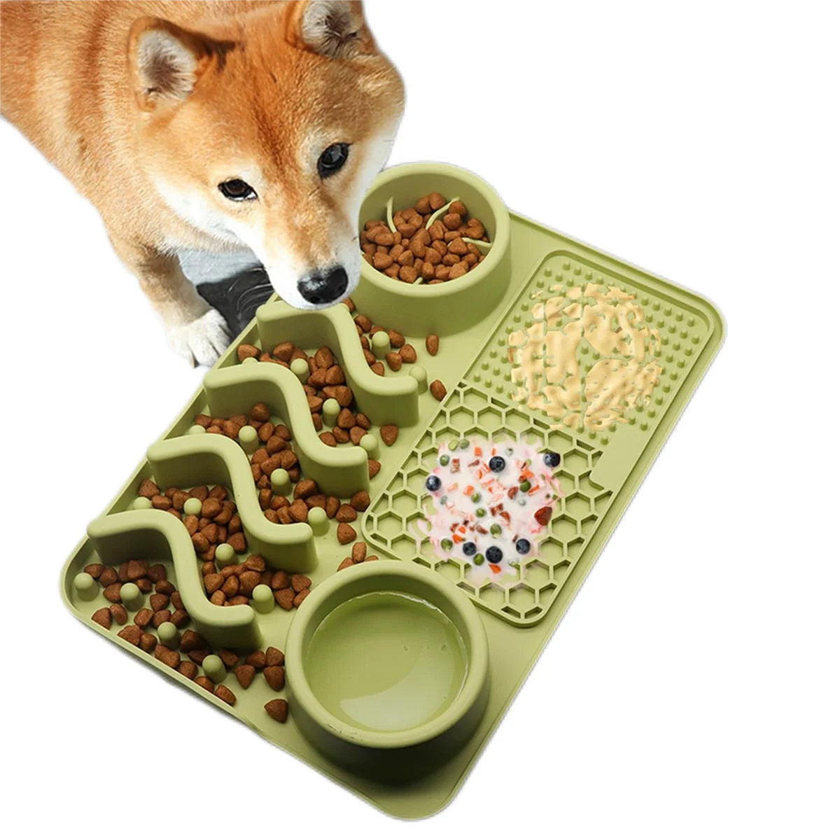 Custom Food Grade Silicone Slow Food Feeder Water Bowl Mat Cats Dogs Lick Pad Slow Feeder ALL-in-one Dog Food Bowl Mat